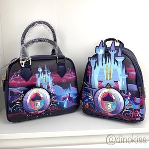 LOUNGEFLY DISNEY Cinderella Backpack Purse Bundle